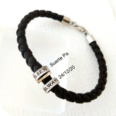 Pulsera sencilla con 2 aros de plata y argollas grabado